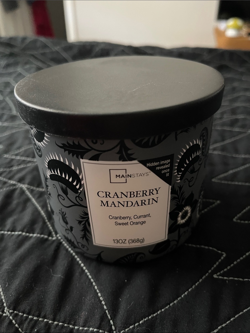 Mainstays Cranberry Mandarin Scented Candle - Black & Gray